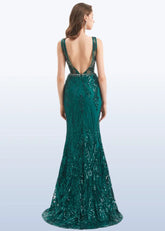 Hedy | Dark Green Mermaid High Neck Corset Prom Dress With Belt - Dark Green - PromDressClub